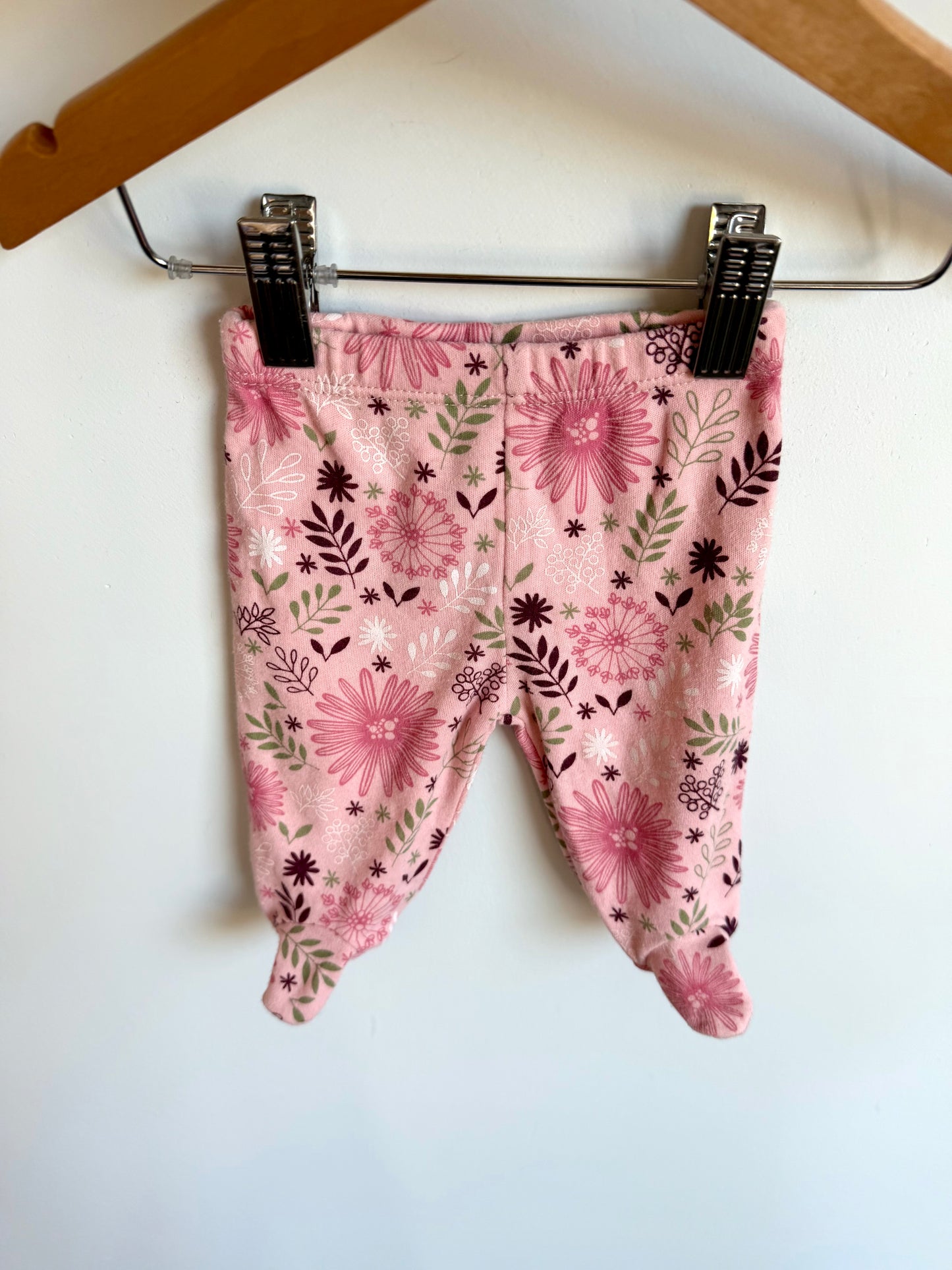 Pink Floral Footed Pants / 0-3m