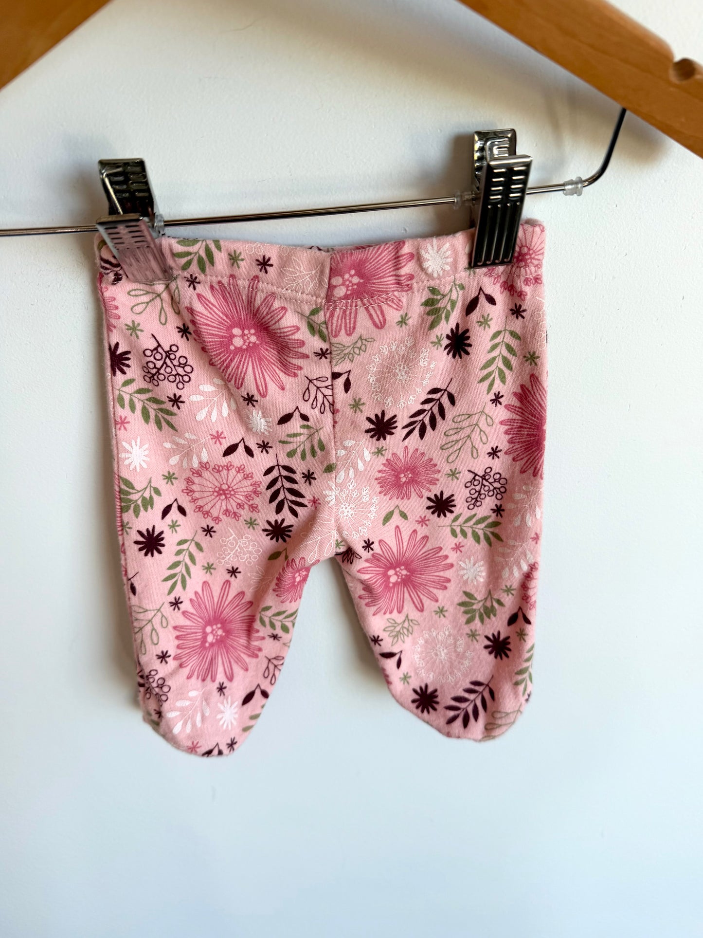 Pink Floral Footed Pants / 0-3m