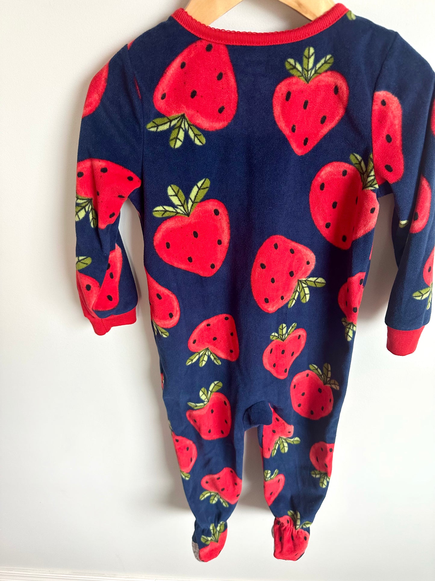 Navy Strawberry Fleece Sleeper / 3T