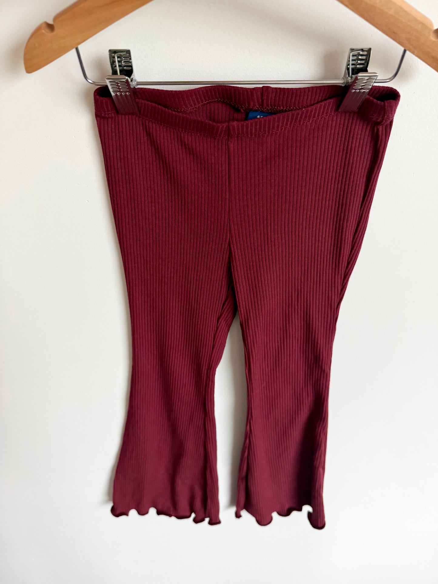 Maroon Ribbed Flared Pants / 4T