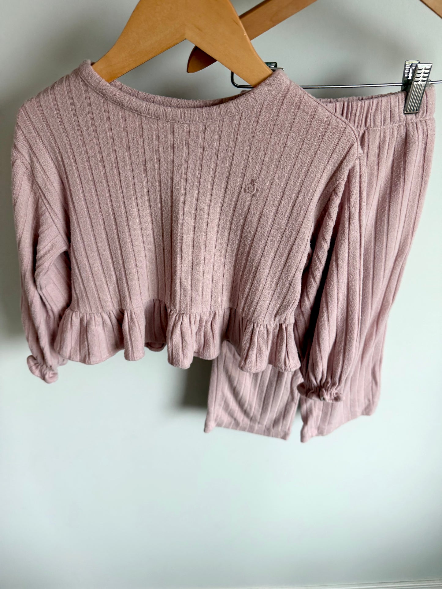 Blush Pink Ribbed Top + Wide Legged Pants Set / 3T