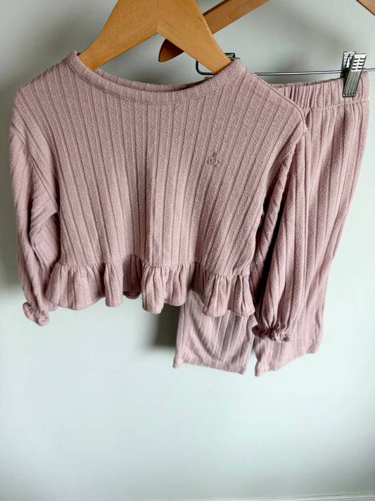 Blush Pink Ribbed Top + Wide Legged Pants Set / 3T