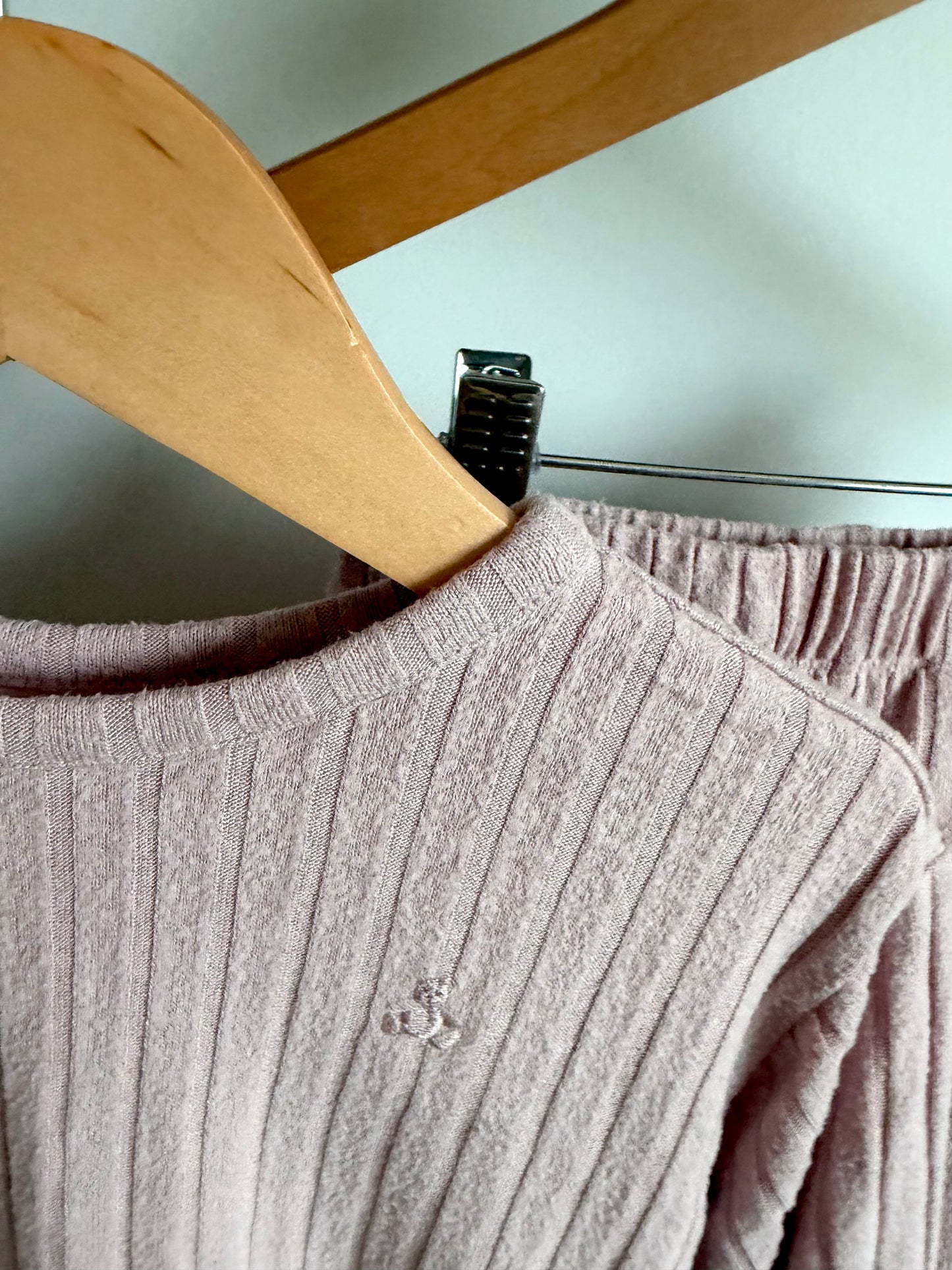 Blush Pink Ribbed Top + Wide Legged Pants Set / 3T