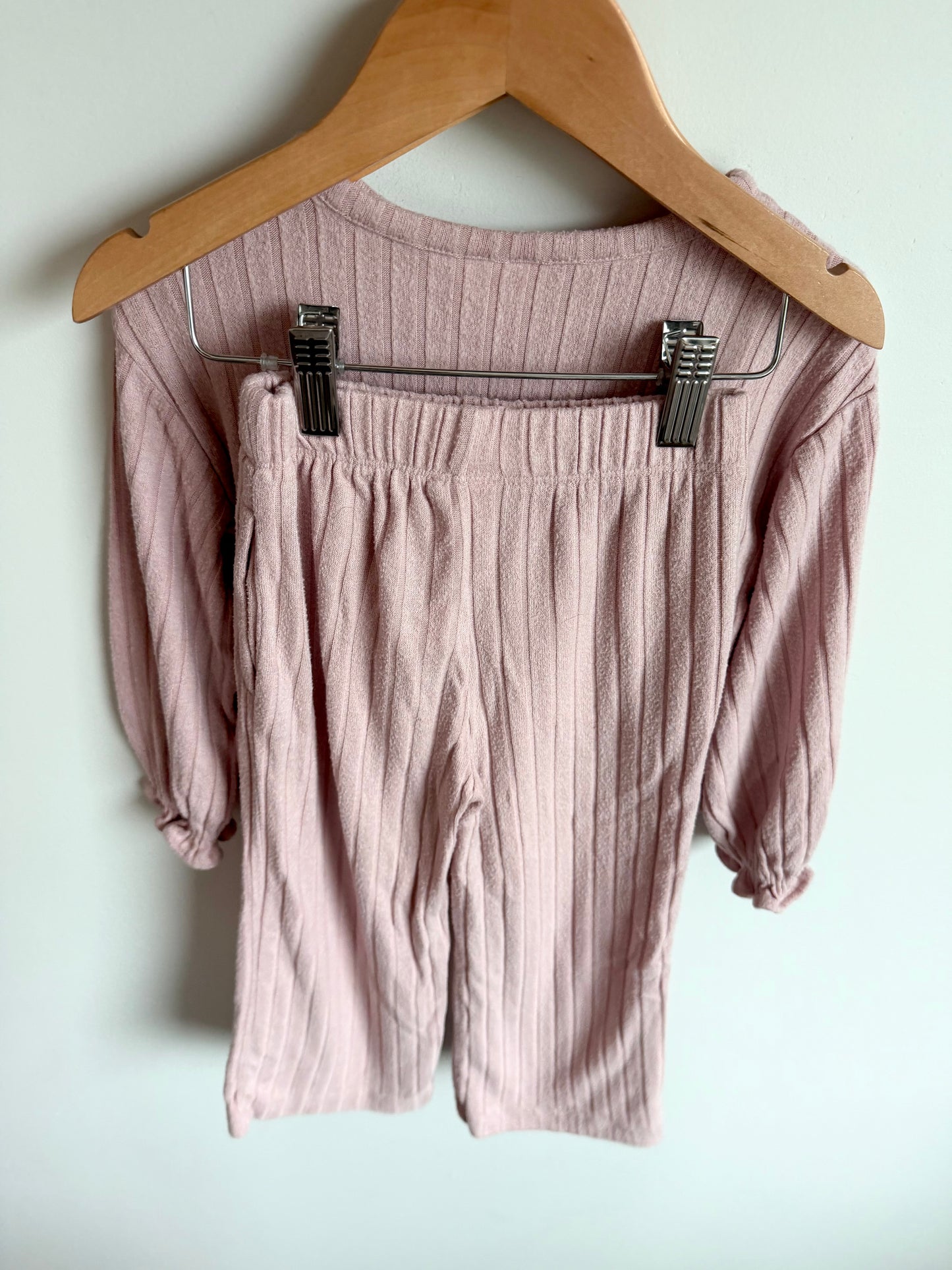Blush Pink Ribbed Top + Wide Legged Pants Set / 3T