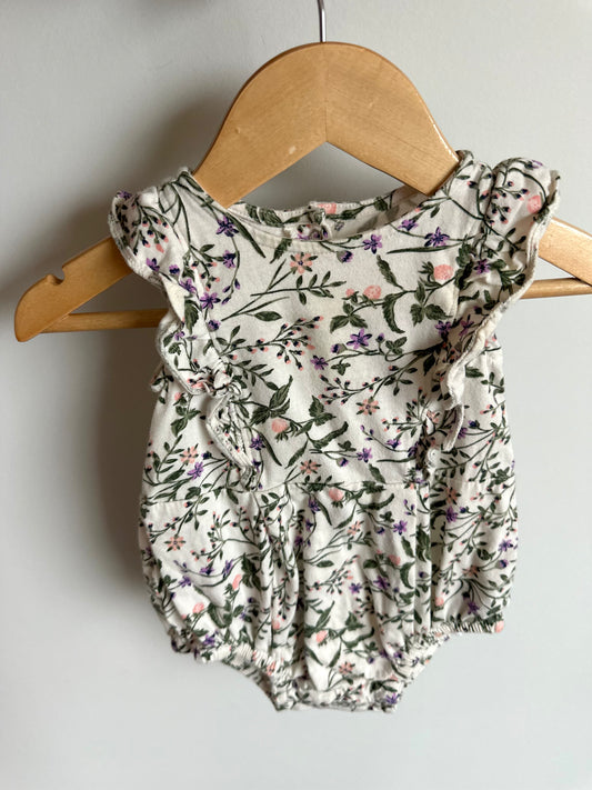 Floral Ruffle Sleeve Bubble Romper / 3-6m