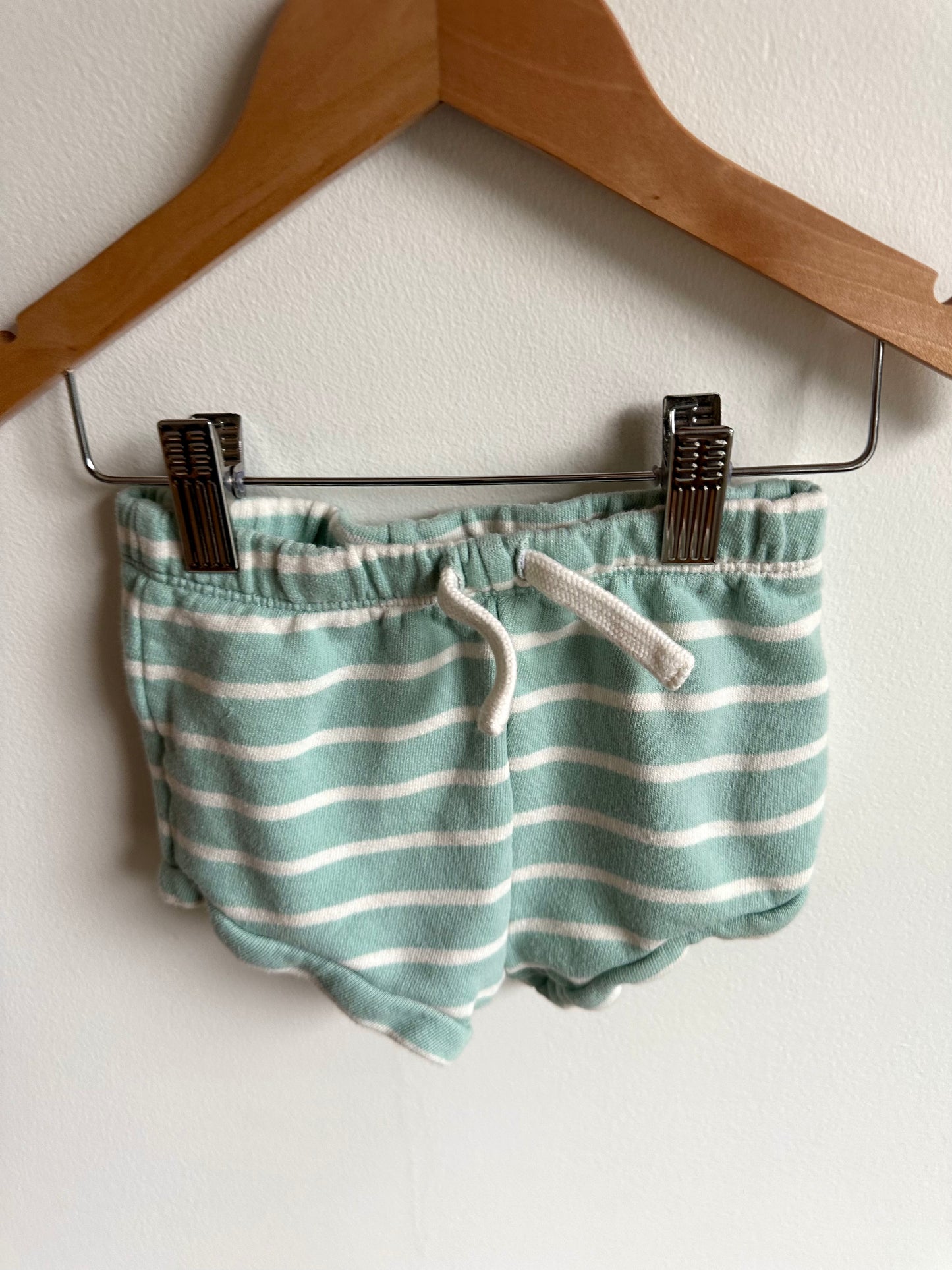 Organic Teal Stripe Bubble Shorts / 12-18m