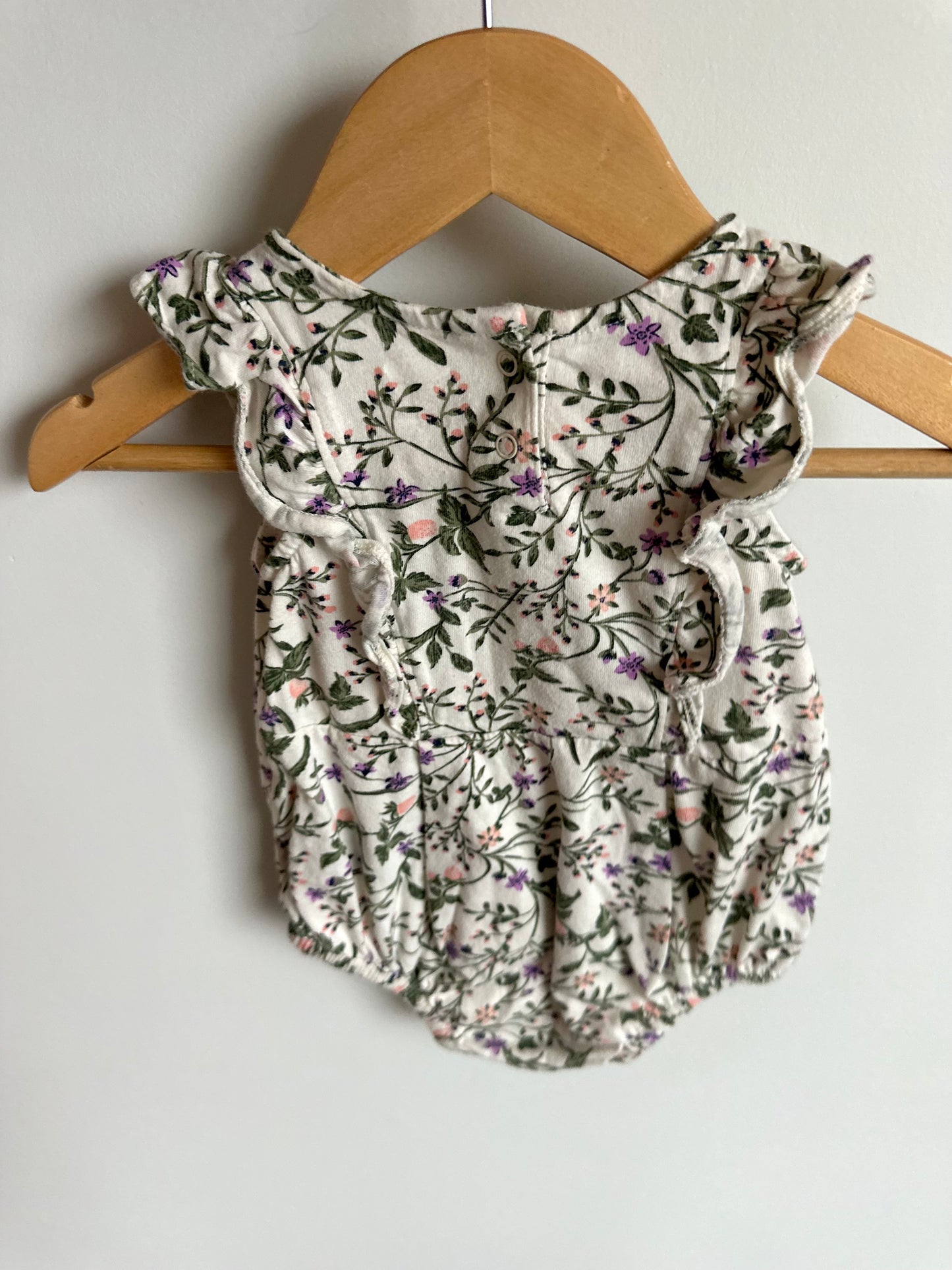 Floral Ruffle Sleeve Bubble Romper / 3-6m