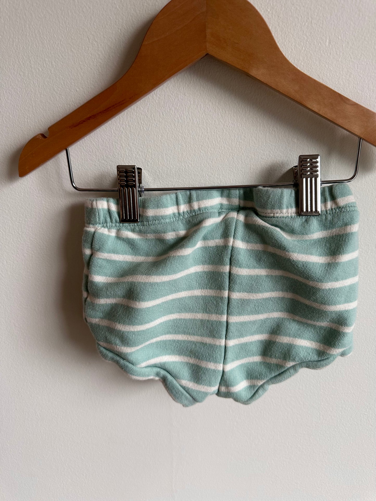 Organic Teal Stripe Bubble Shorts / 12-18m