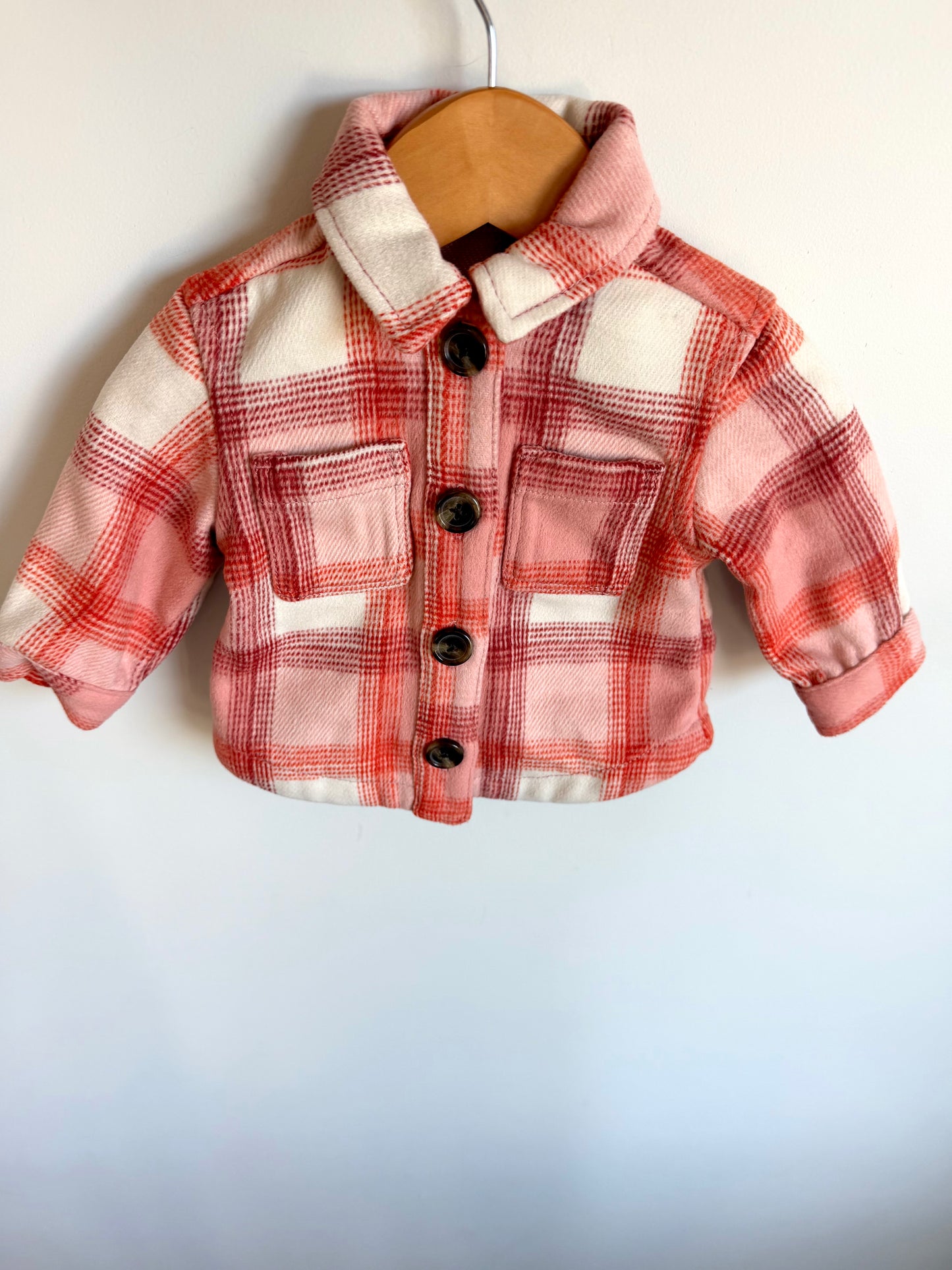 Coral Plaid Shacket / 3-6m