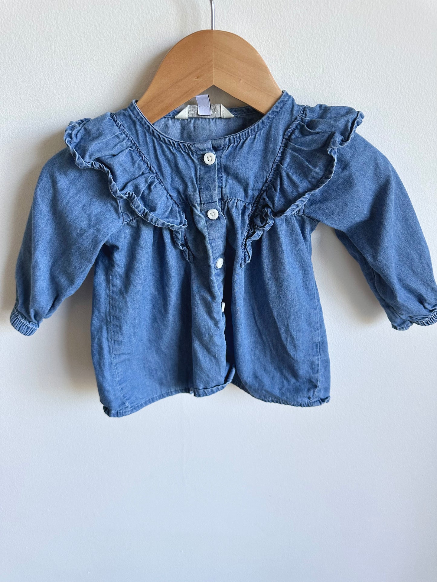 Denim Dress with Frill Sleeves / 3-6m