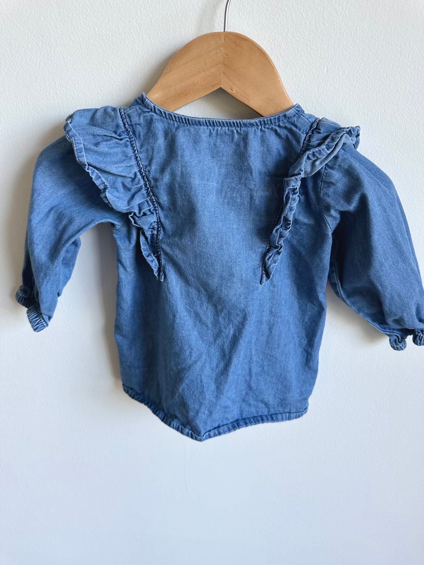 Denim Dress with Frill Sleeves / 3-6m