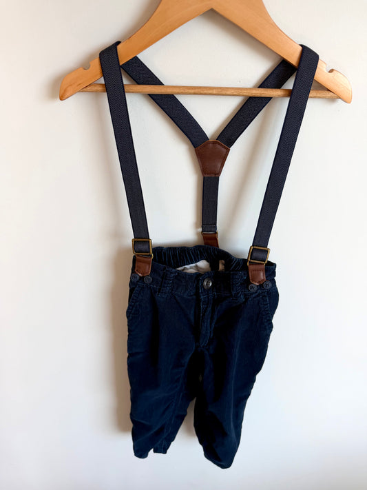 Blue Corduroy Pants with Suspenders / 2T