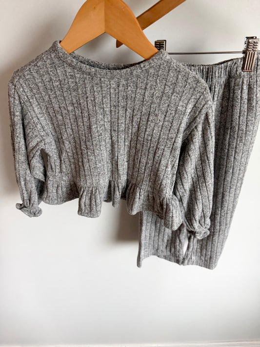 Grey Ribbed Top + Wide Legged Pants Set / 3T