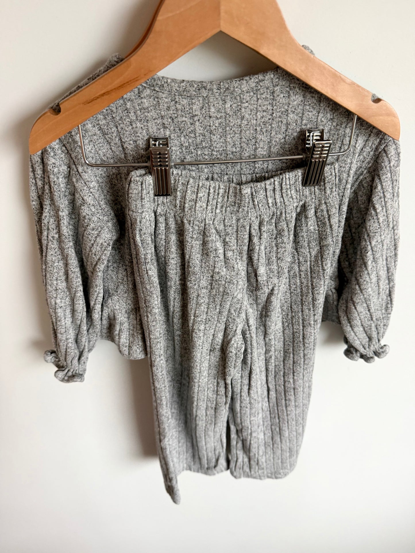 Grey Ribbed Top + Wide Legged Pants Set / 3T