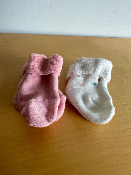 Fold Over Socks (Pink + White)/ 0-3m
