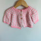 Handmade Knit Pink + White Cardigan/ 3-6m