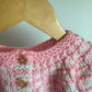 Handmade Knit Pink + White Cardigan/ 3-6m