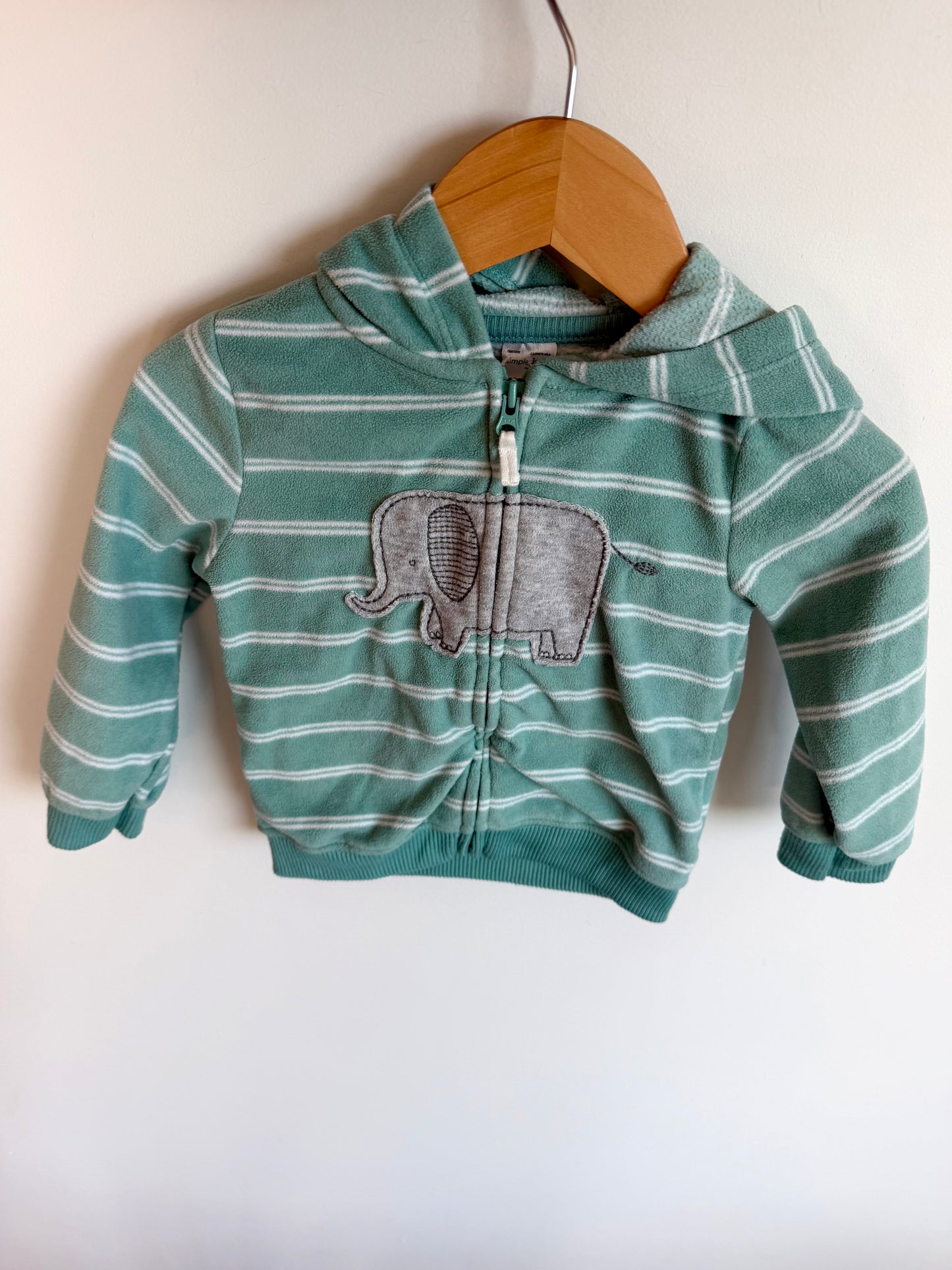 Fleece Striped Elephant Zip Sweater / 18m