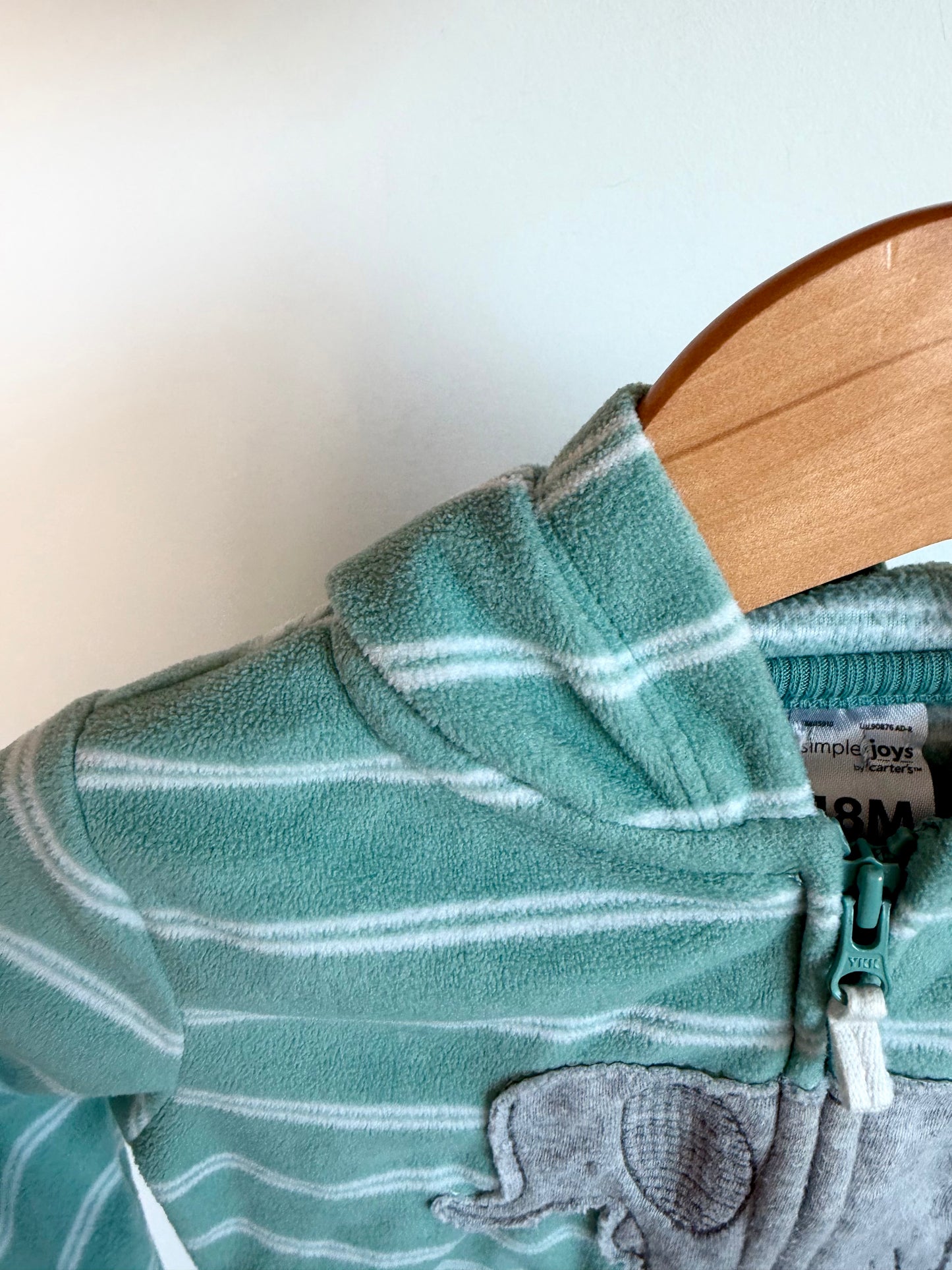Fleece Striped Elephant Zip Sweater / 18m
