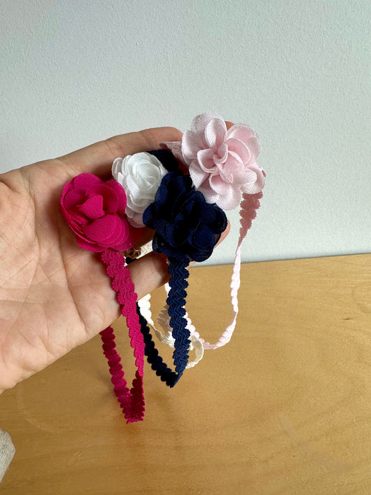 Floral Thin 4 Headbands (Pink ,White, Navy, Fuchsia) / 6-12m?