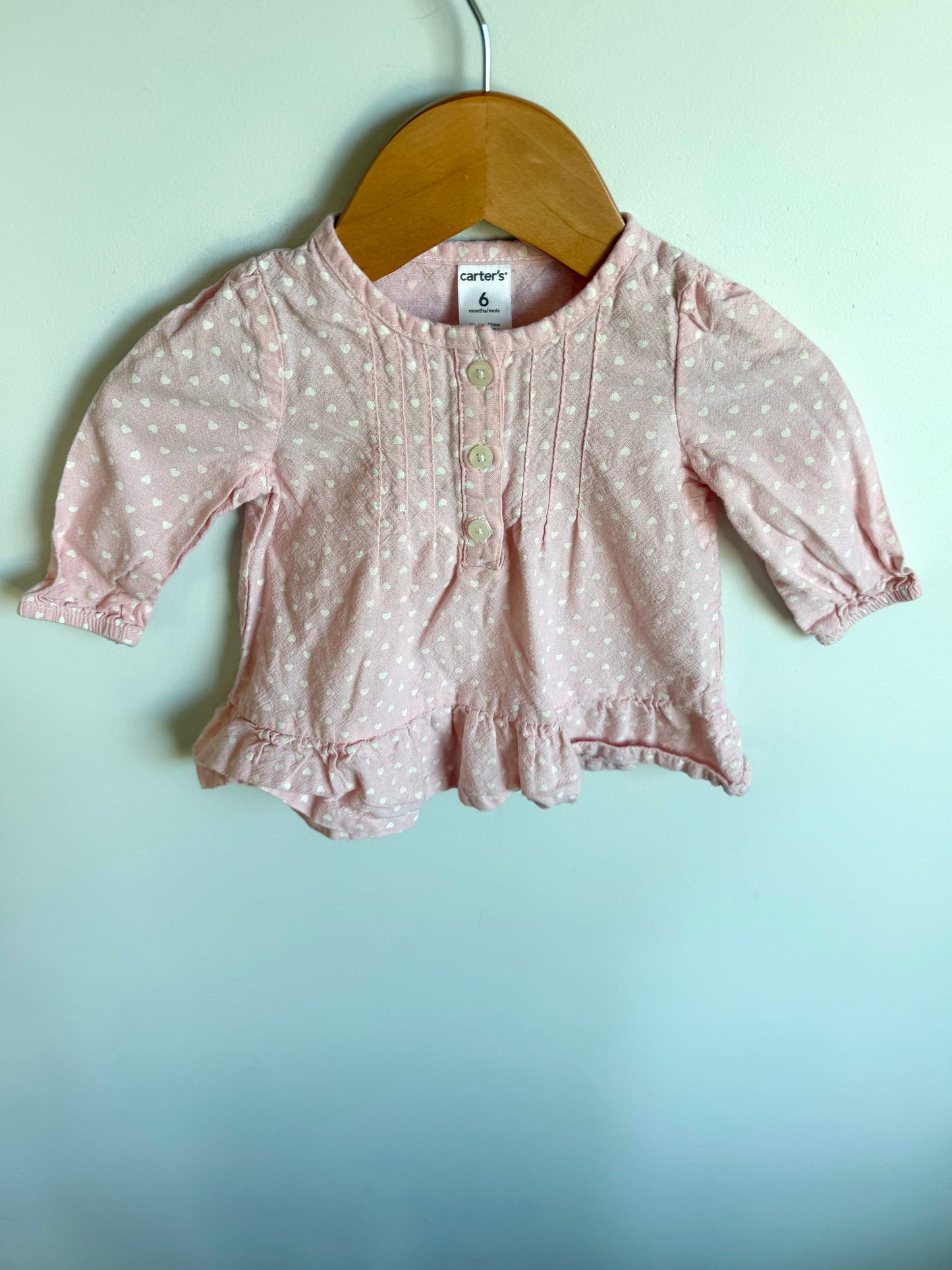 Polka Heart Pink Top / 6m