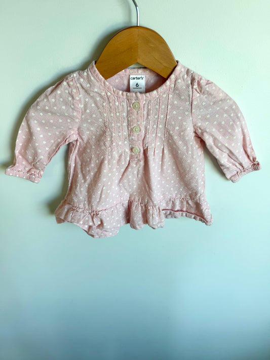 Polka Heart Pink Top / 6m