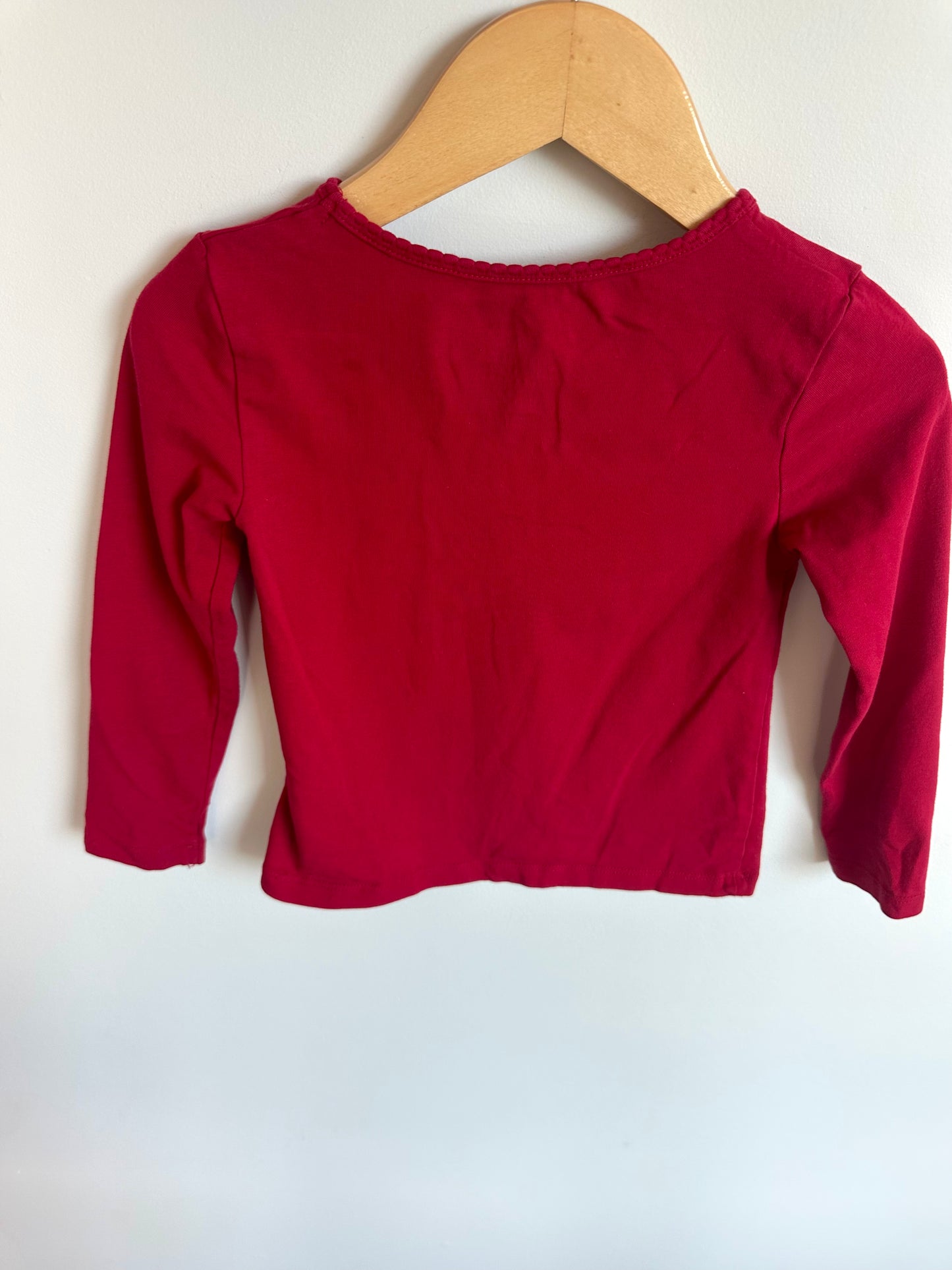 Red Long Sleeve Scalloped Neckline Top (PLAY) / 2-3T