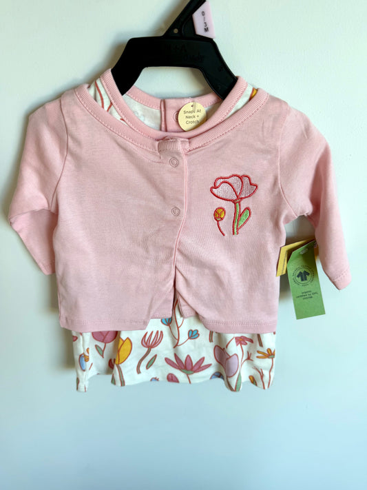 Pink Floral Sweater + Dress Bodysuit (With tags) / 0-3m