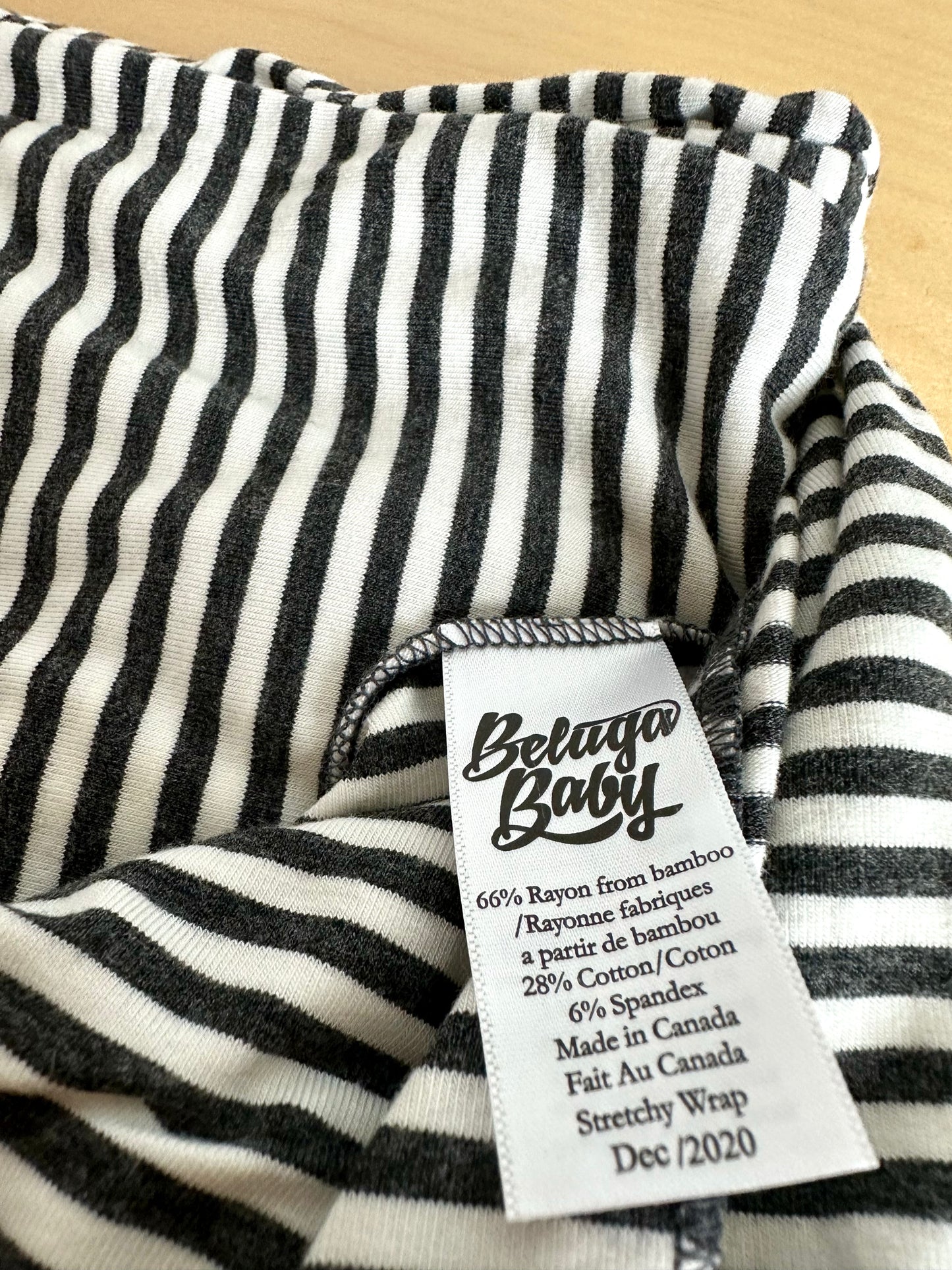 Beluga Bamboo Striped Wrap Carrier / Newborn to 25 lbs