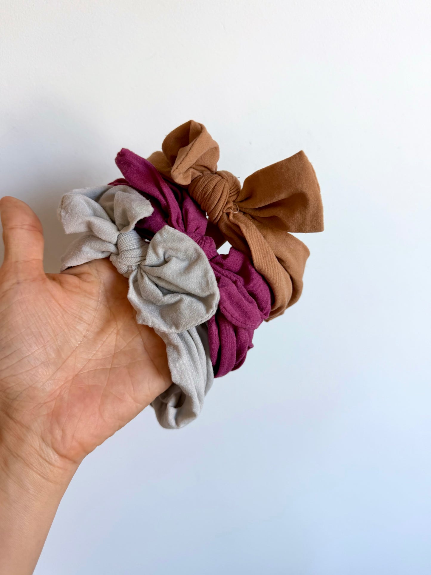 Grey, Fuchsia, Tan Headbands (3) / 3-9m?
