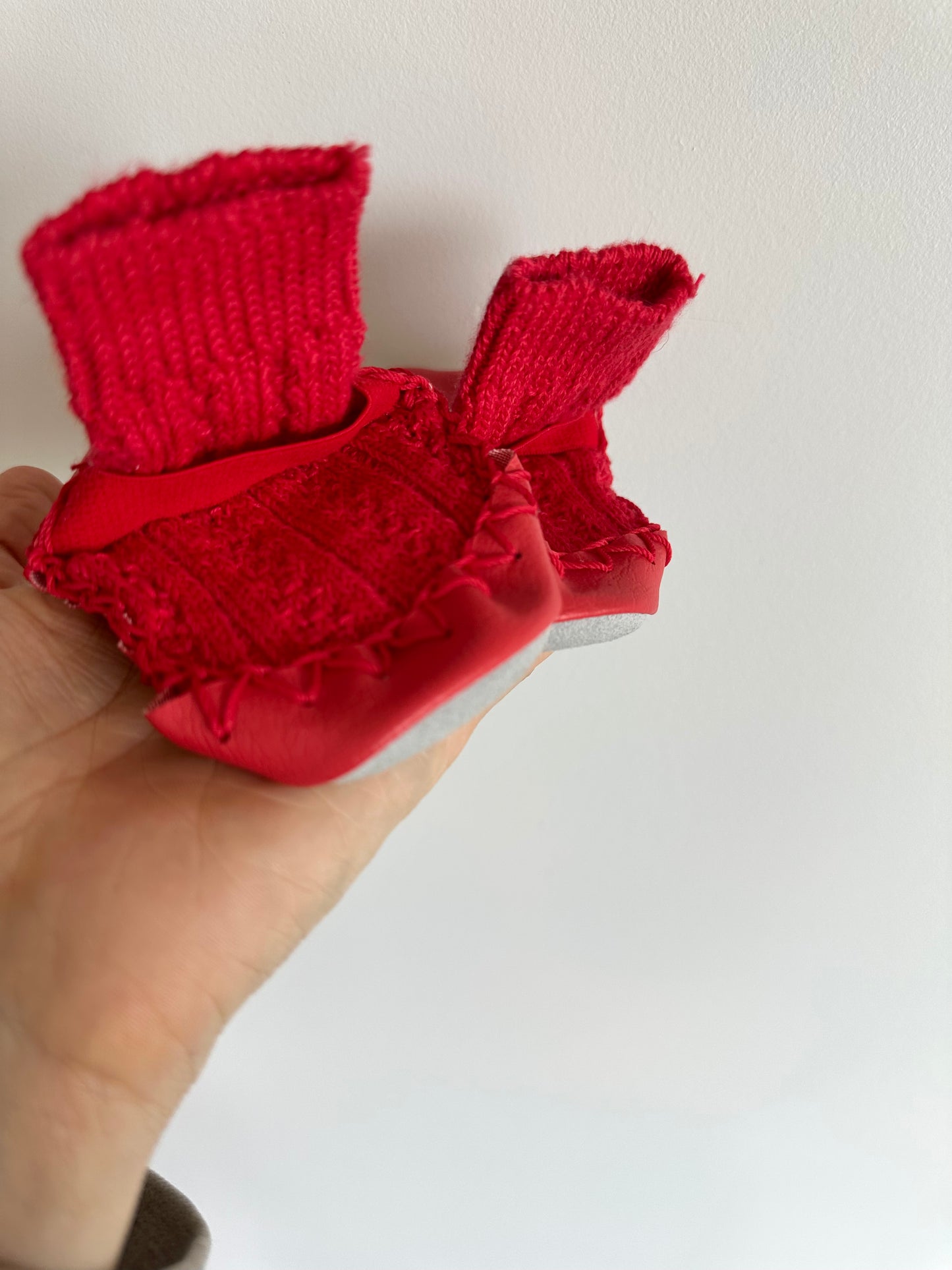 Red Knit Leather Soft Sole Shoes / Size 1-2 Infant