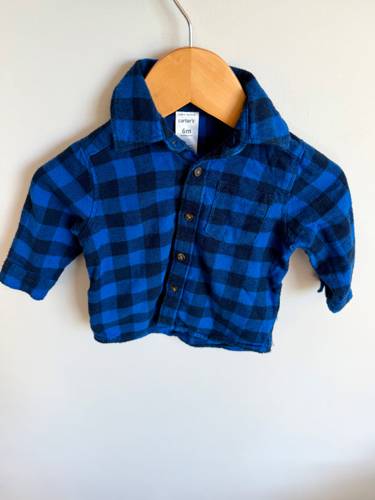 Blue Checkered Button Up Top / 6m