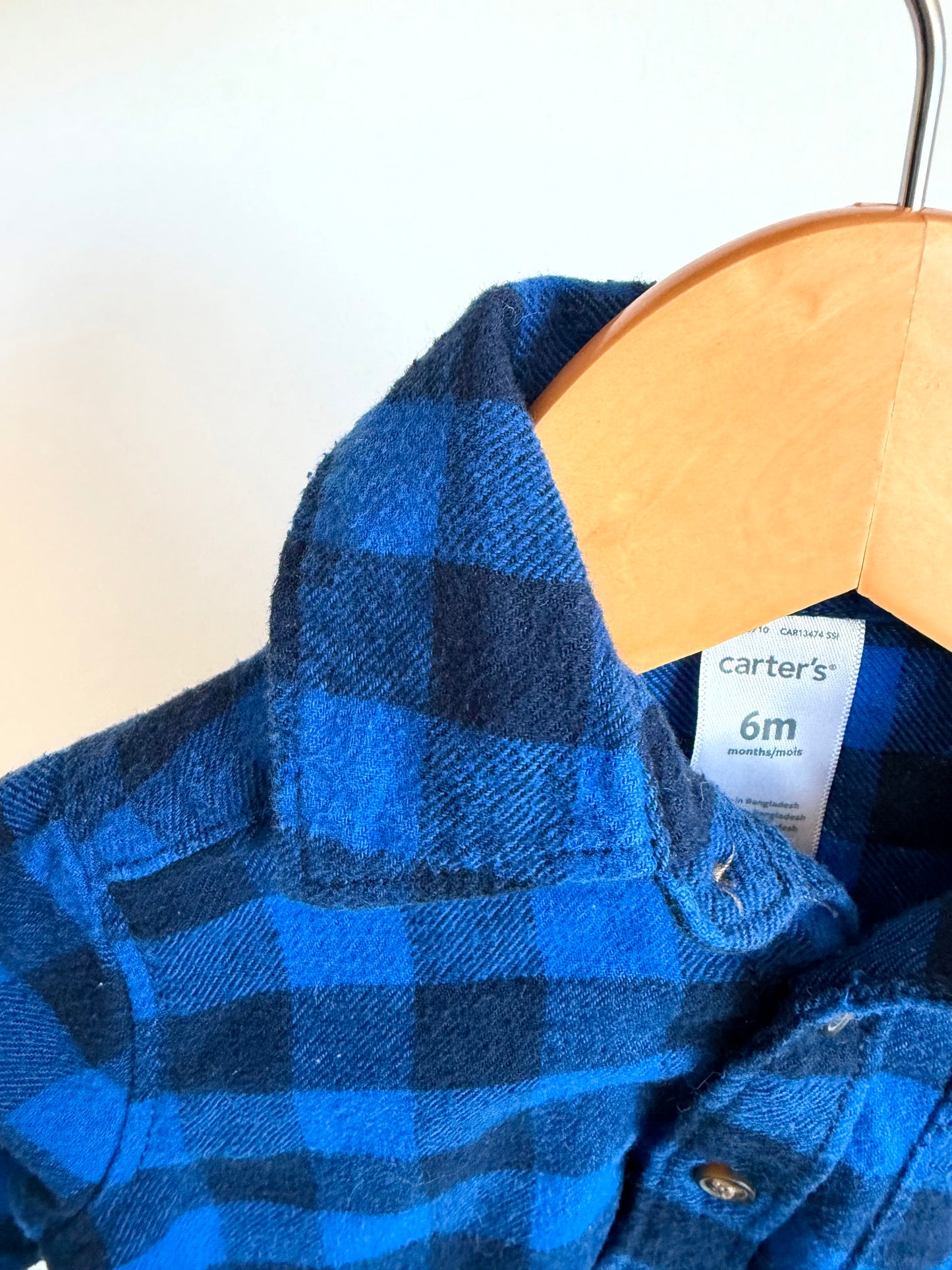 Blue Checkered Button Up Top / 6m