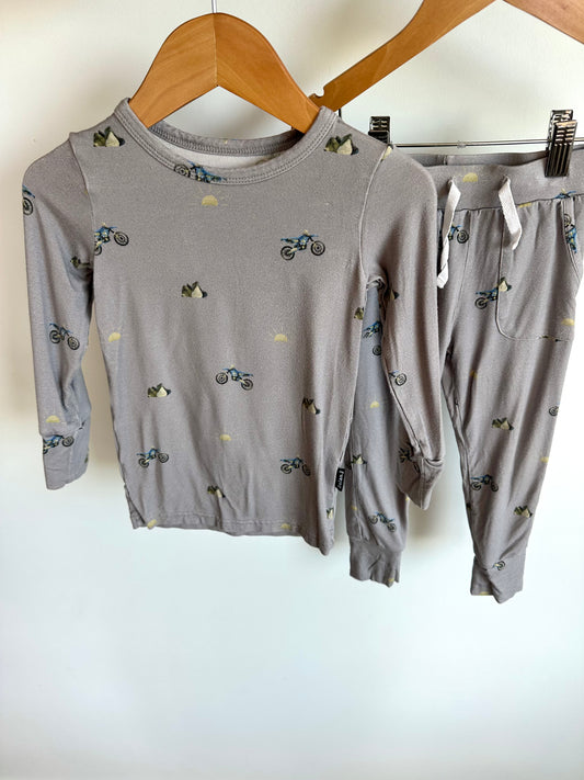 Grey Motorcycle Bamboo Pj Set / 3-4T