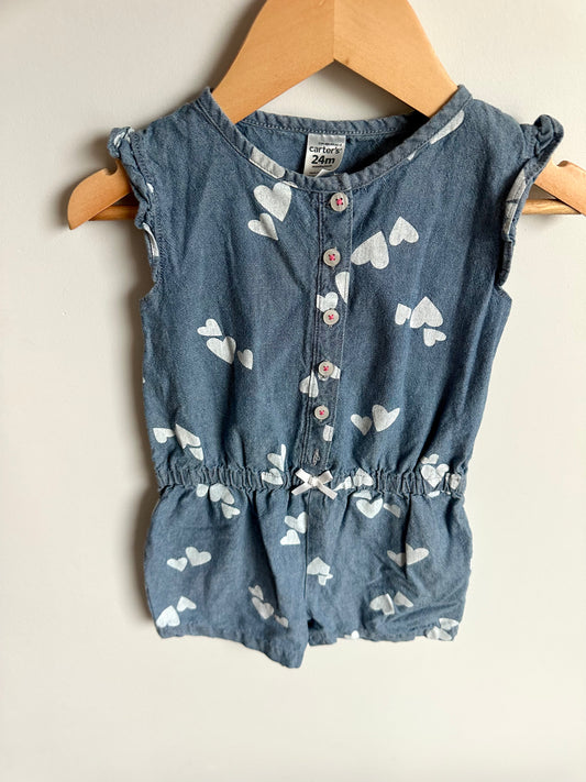Heart Chambray Romper / 24m