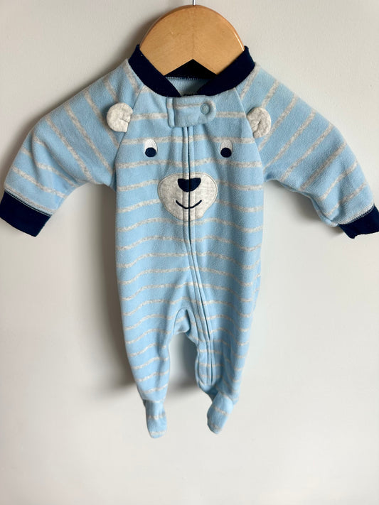 Fleece Blue Striped Bear Sleeper / 3m