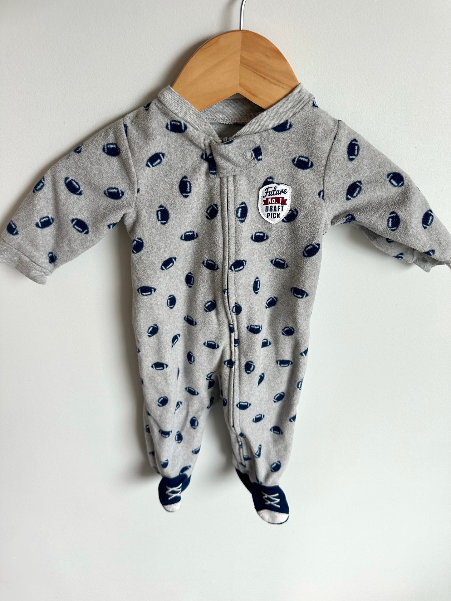 Fleece Grey Football Sleeper / 3m