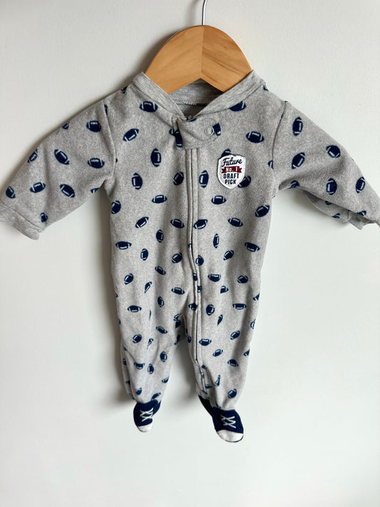 Fleece Grey Football Sleeper / 3m