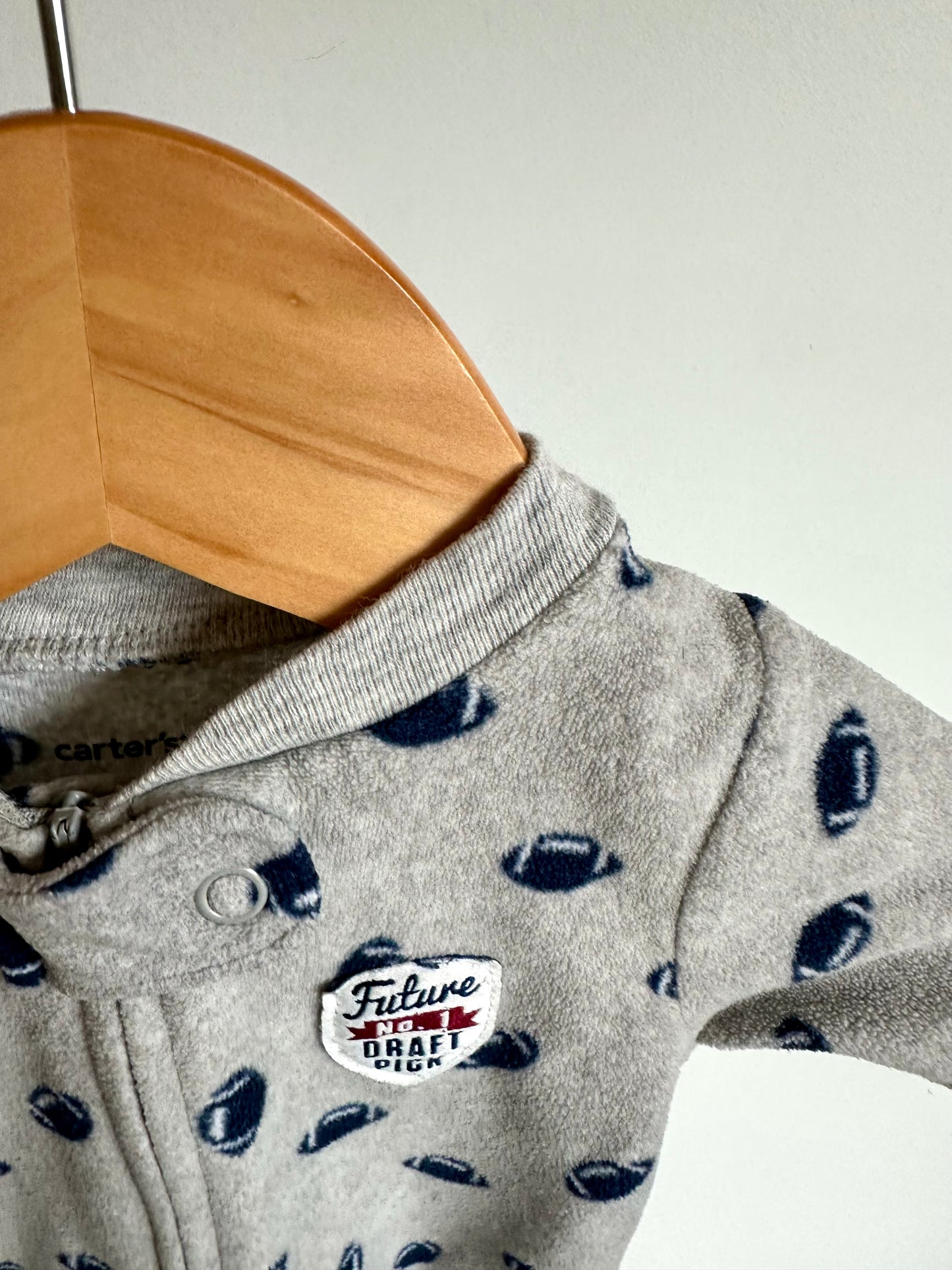 Fleece Grey Football Sleeper / 3m