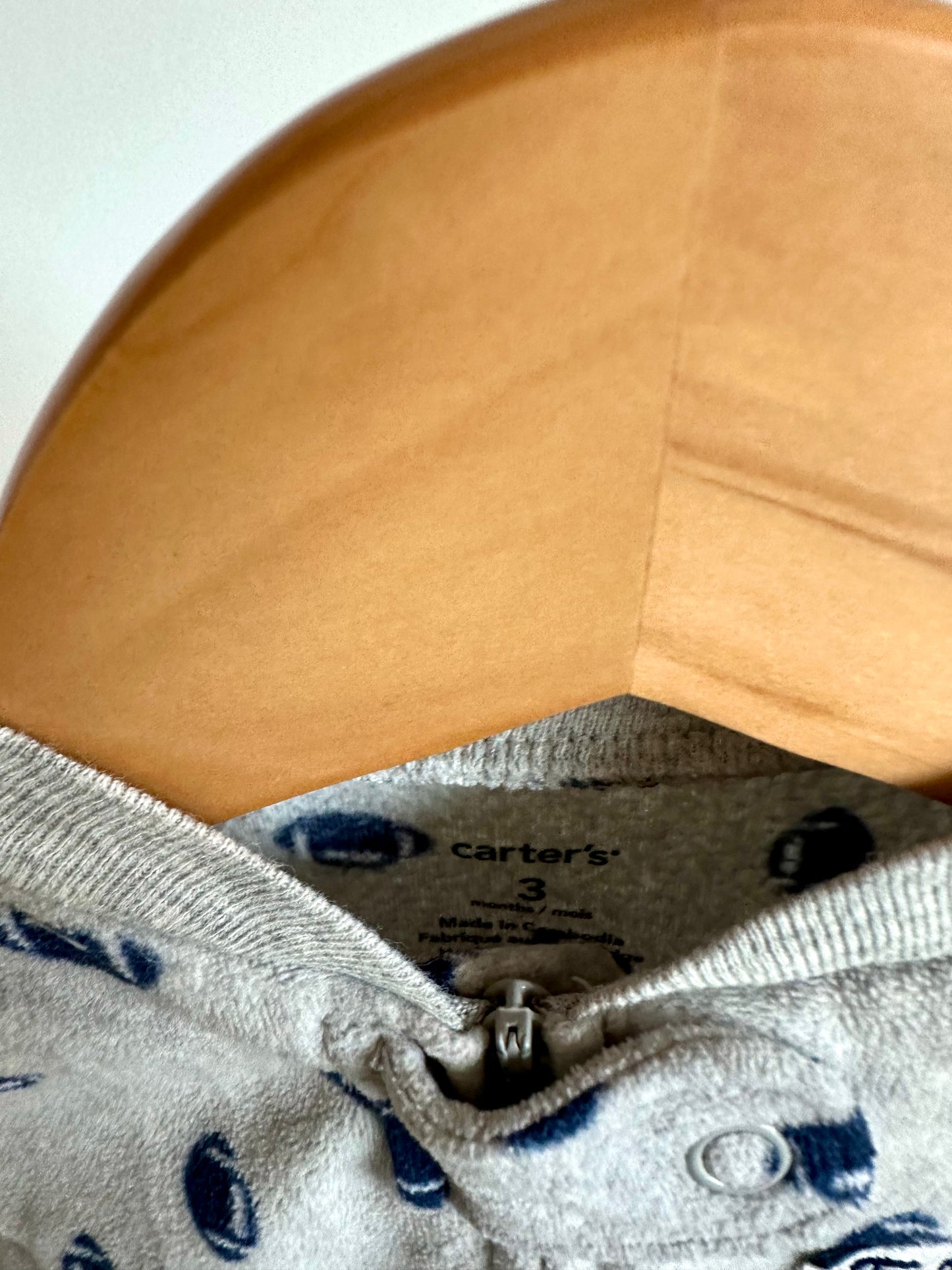 Fleece Grey Football Sleeper / 3m