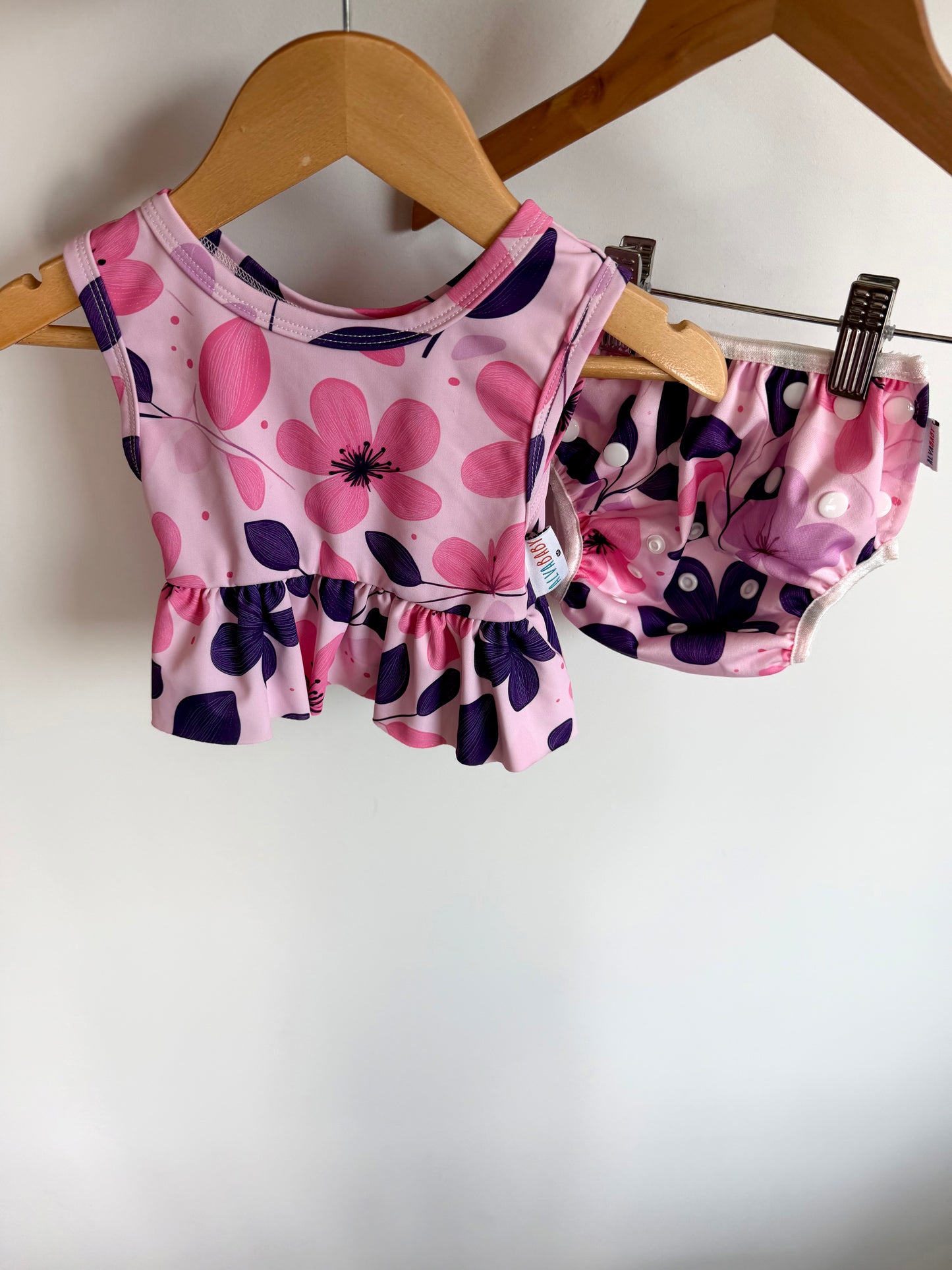 Pink 2 Piece Swim Top + Swim Diaper / 6-18m?