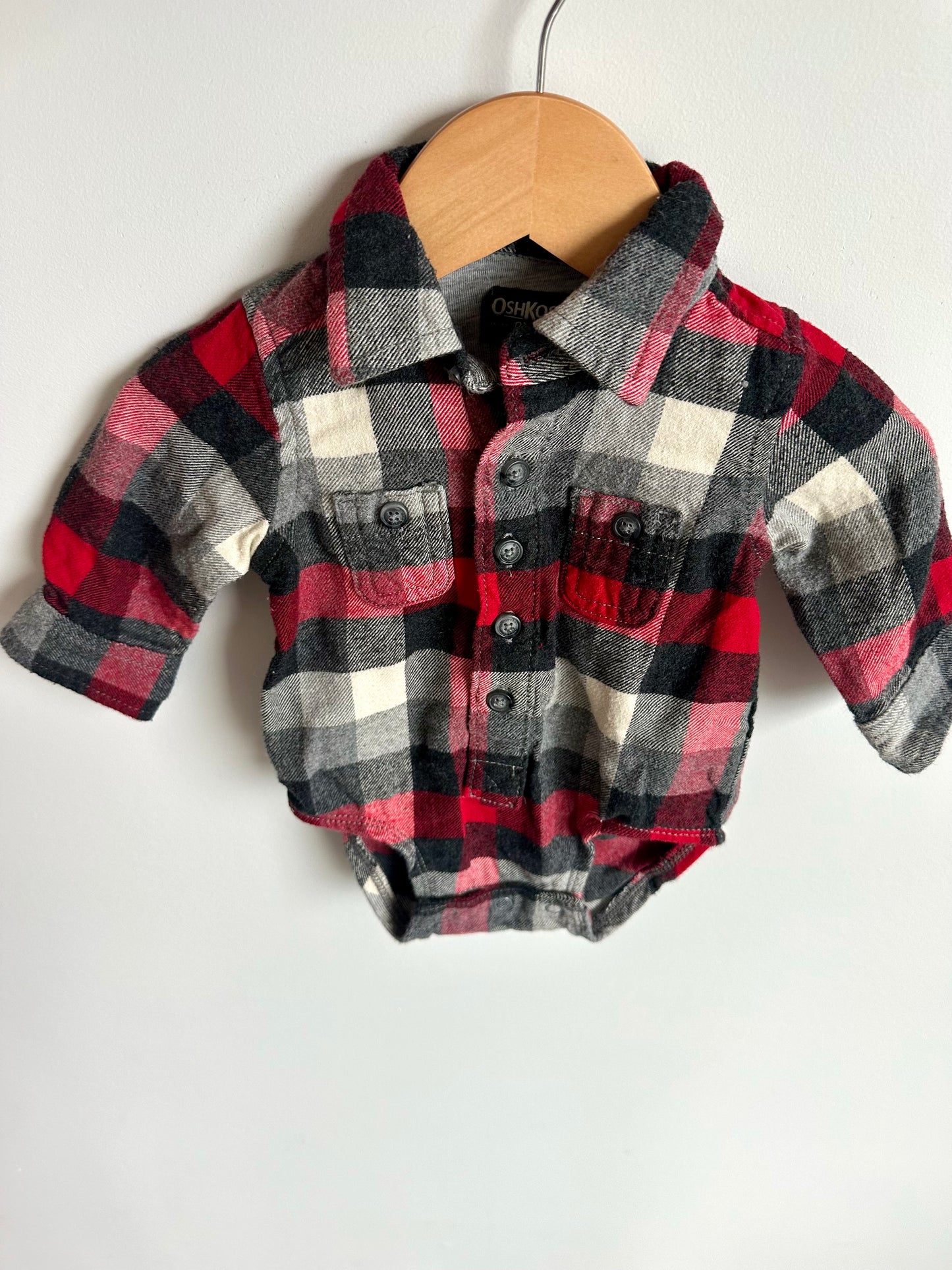 Grey and Red Plaid Collared Bodysuit / 3m