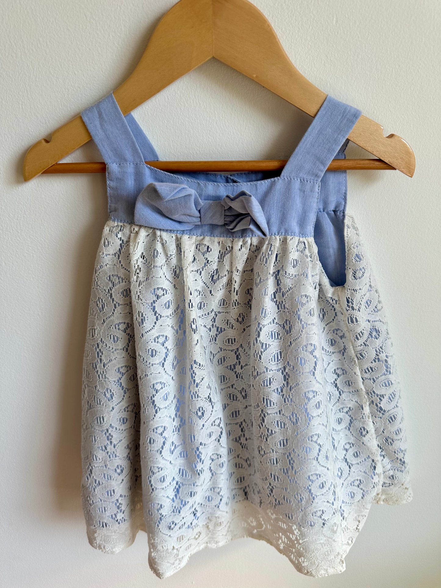 White Lace Dress with Blue Bow / 3T