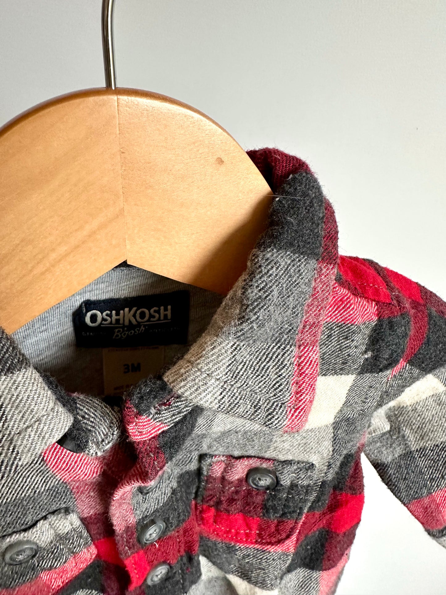 Grey and Red Plaid Collared Bodysuit / 3m