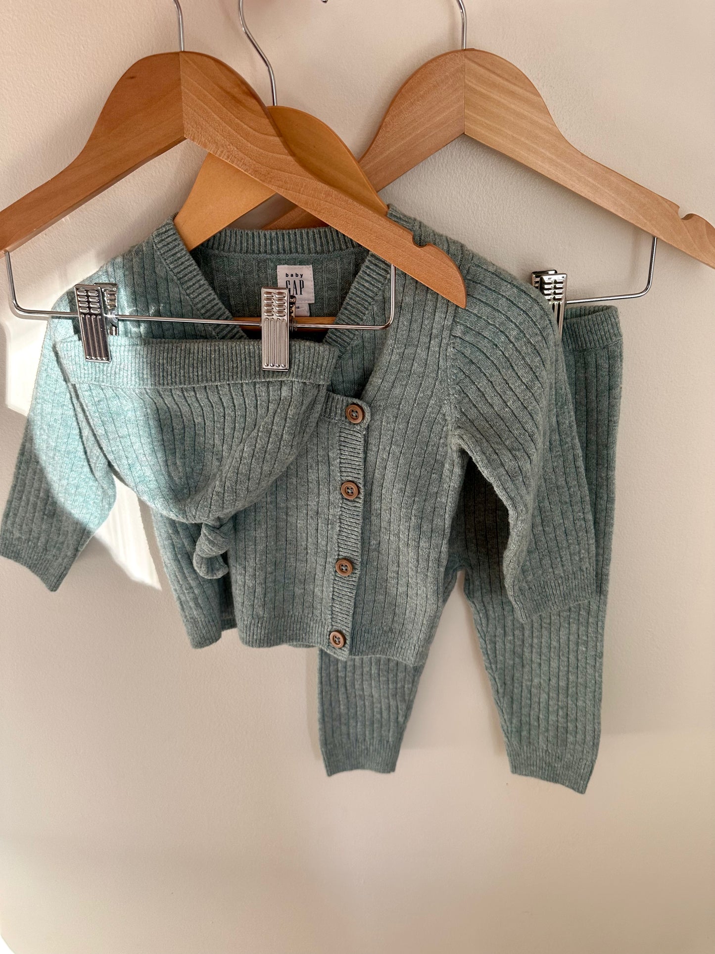 Gap Teal Ribbed 3 Piece Set - Cardigan, Toque + Pants / 6-12m