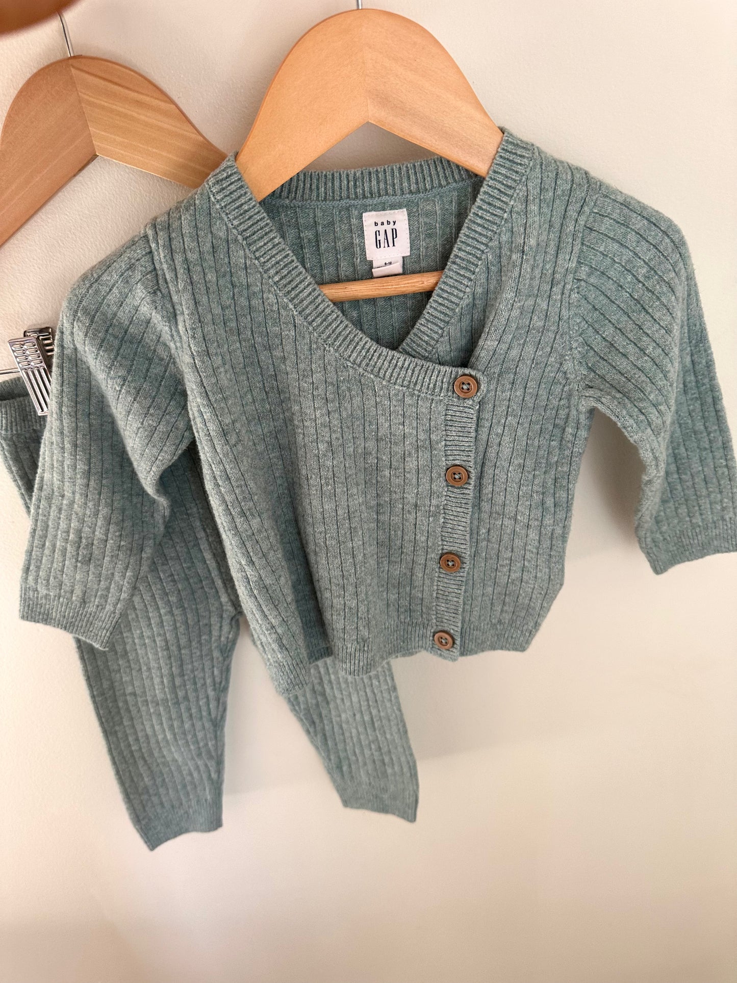 Gap Teal Ribbed 3 Piece Set - Cardigan, Toque + Pants / 6-12m