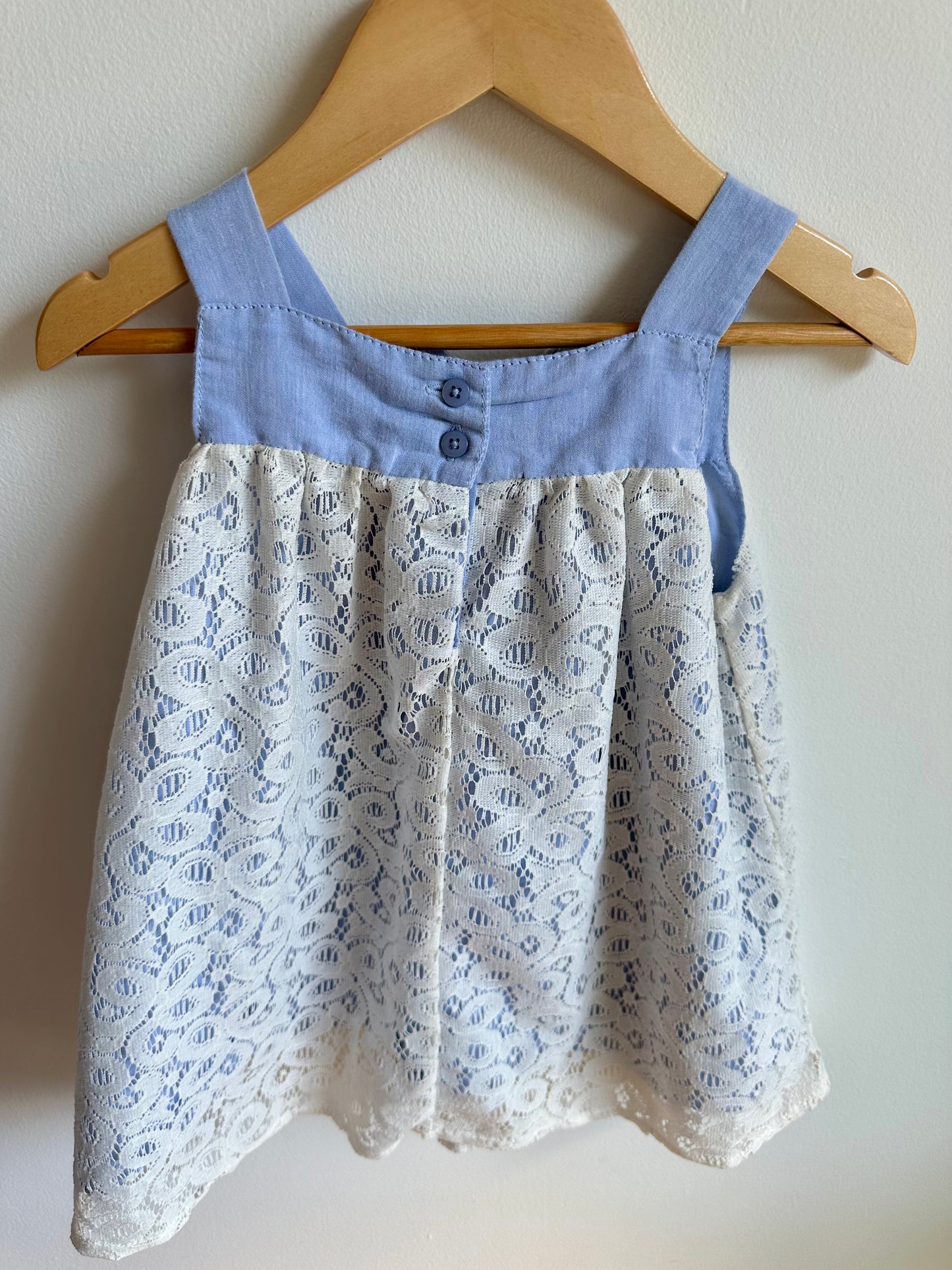 White Lace Dress with Blue Bow / 3T