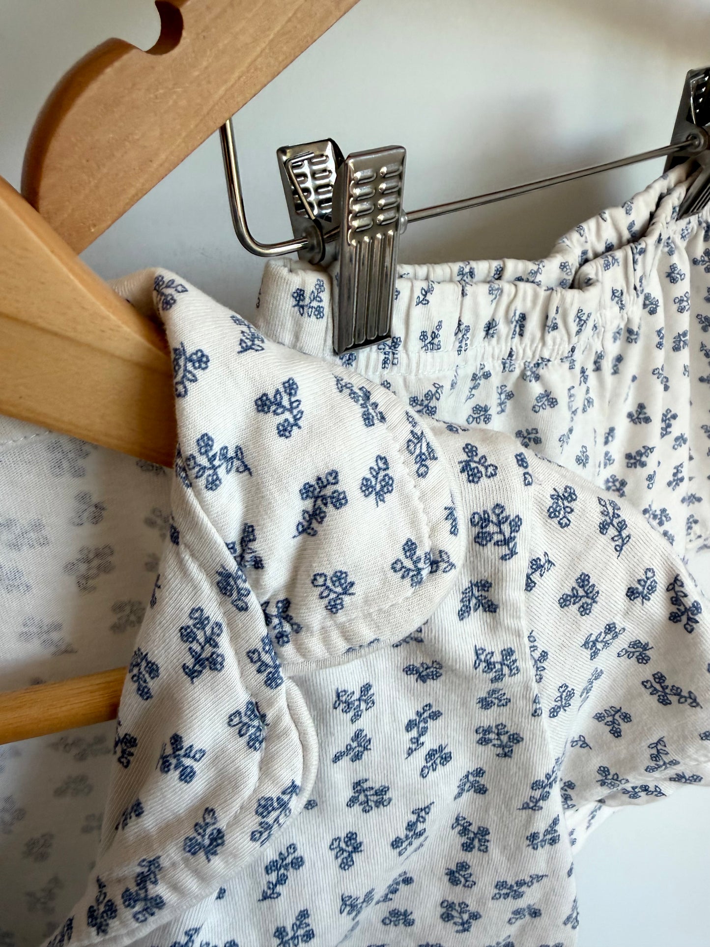 White Button Up Floral Pj Top + Shorts / 4T