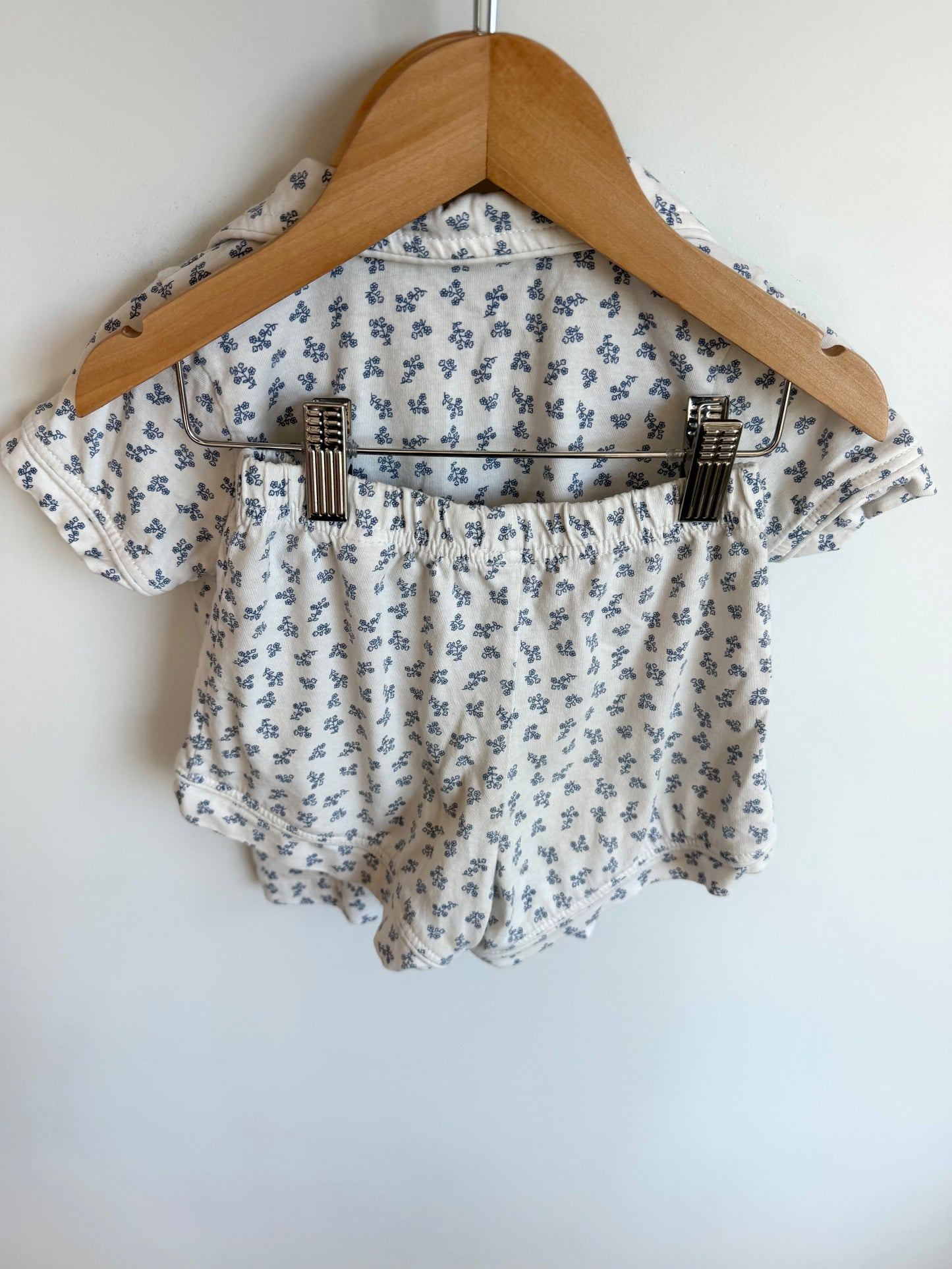 White Button Up Floral Pj Top + Shorts / 4T