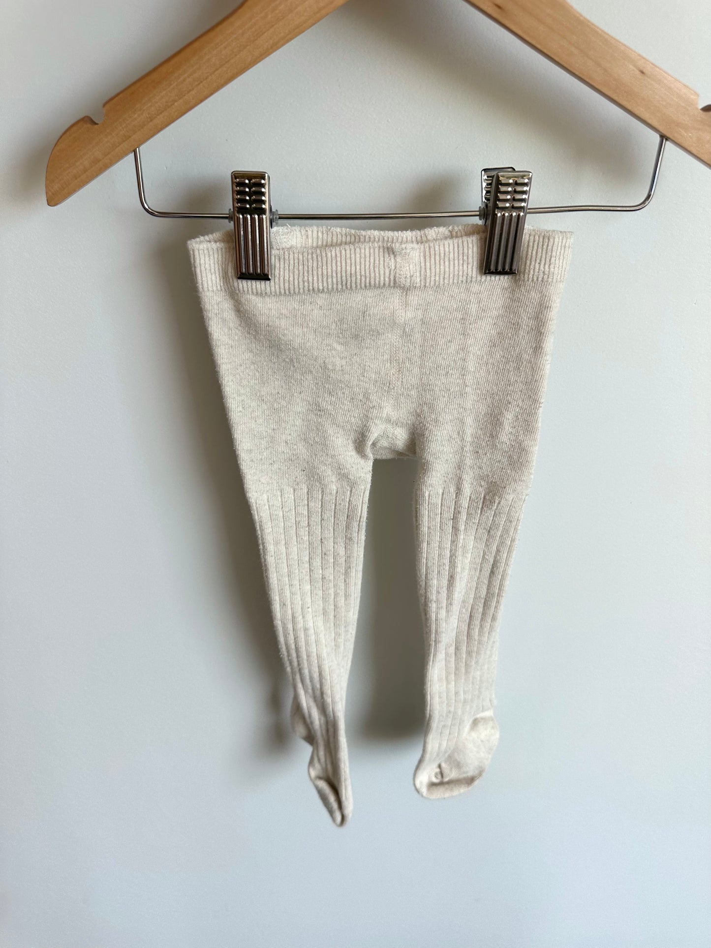 Cream Ribbed Footed Tights / 6-12m